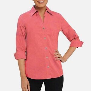 Foxcroft Women's full button Hibiscus 100% Linen Shirt